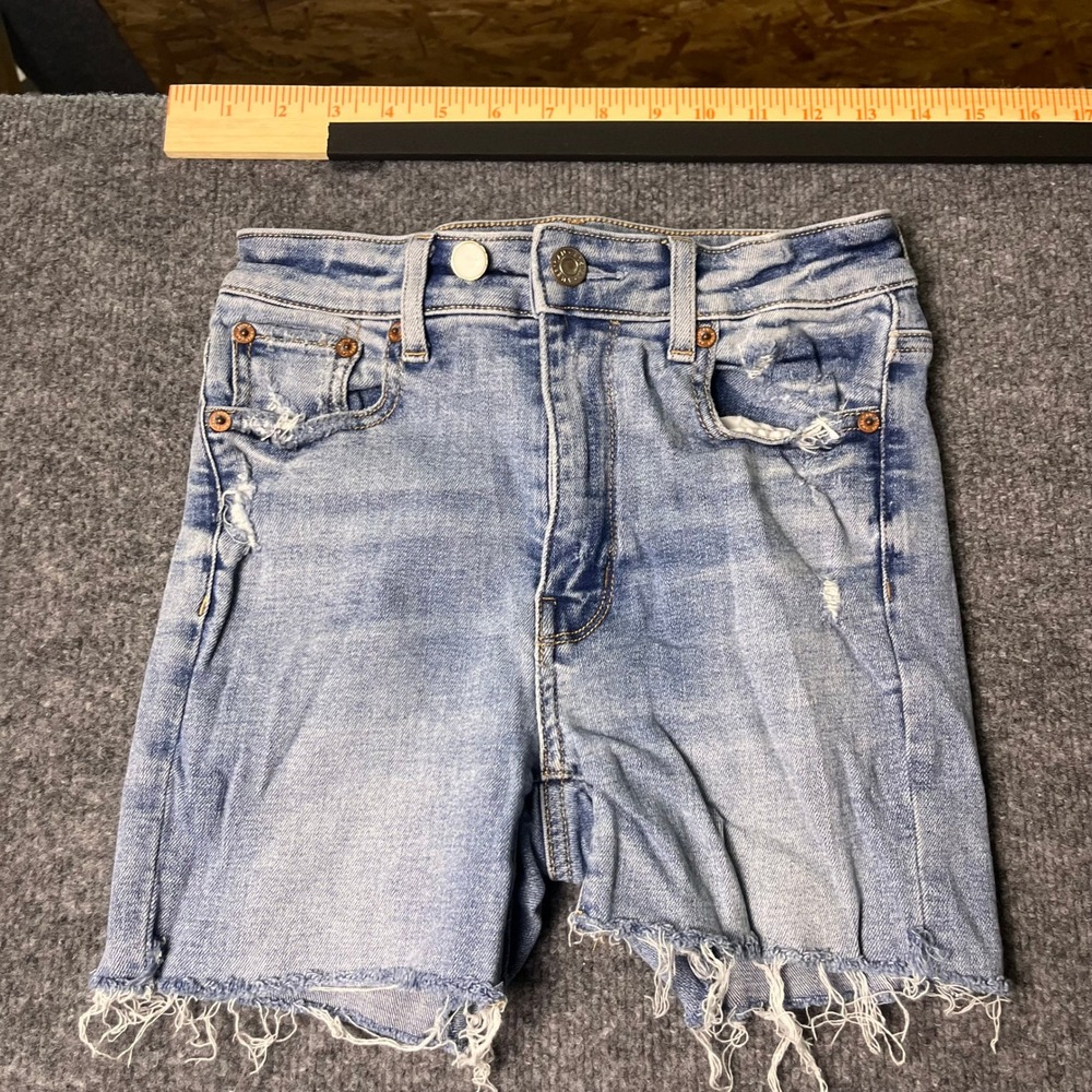 American Eagle Denim Shorts Womens Size 0 Light Wash Distressed Cutoff Stretch